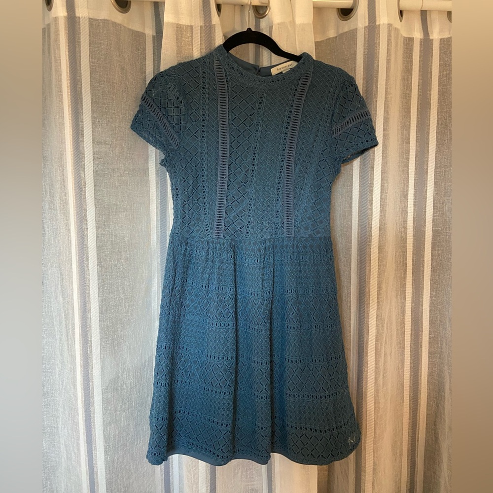 Francesca’s Blue Lace Knit Short-Sleeve Women's Dress